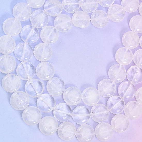Clear Quartz Smooth Coin Beads Size 15mm Jewelry Making 15 Inch Strand