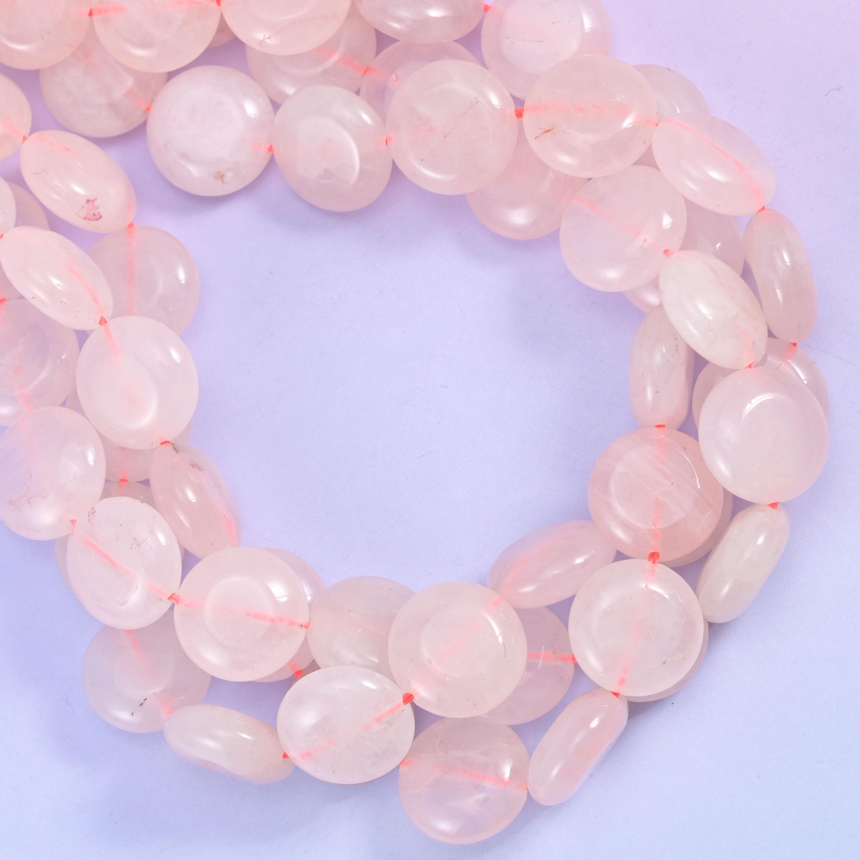 Rose Quartz Smooth Coin Beads Size 15mm Jewelry Making 15 Inch Strand