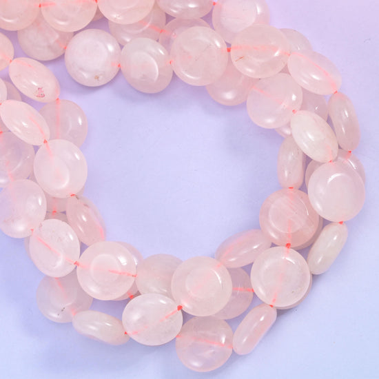 Rose Quartz Smooth Coin Beads Size 15mm Jewelry Making 15 Inch Strand