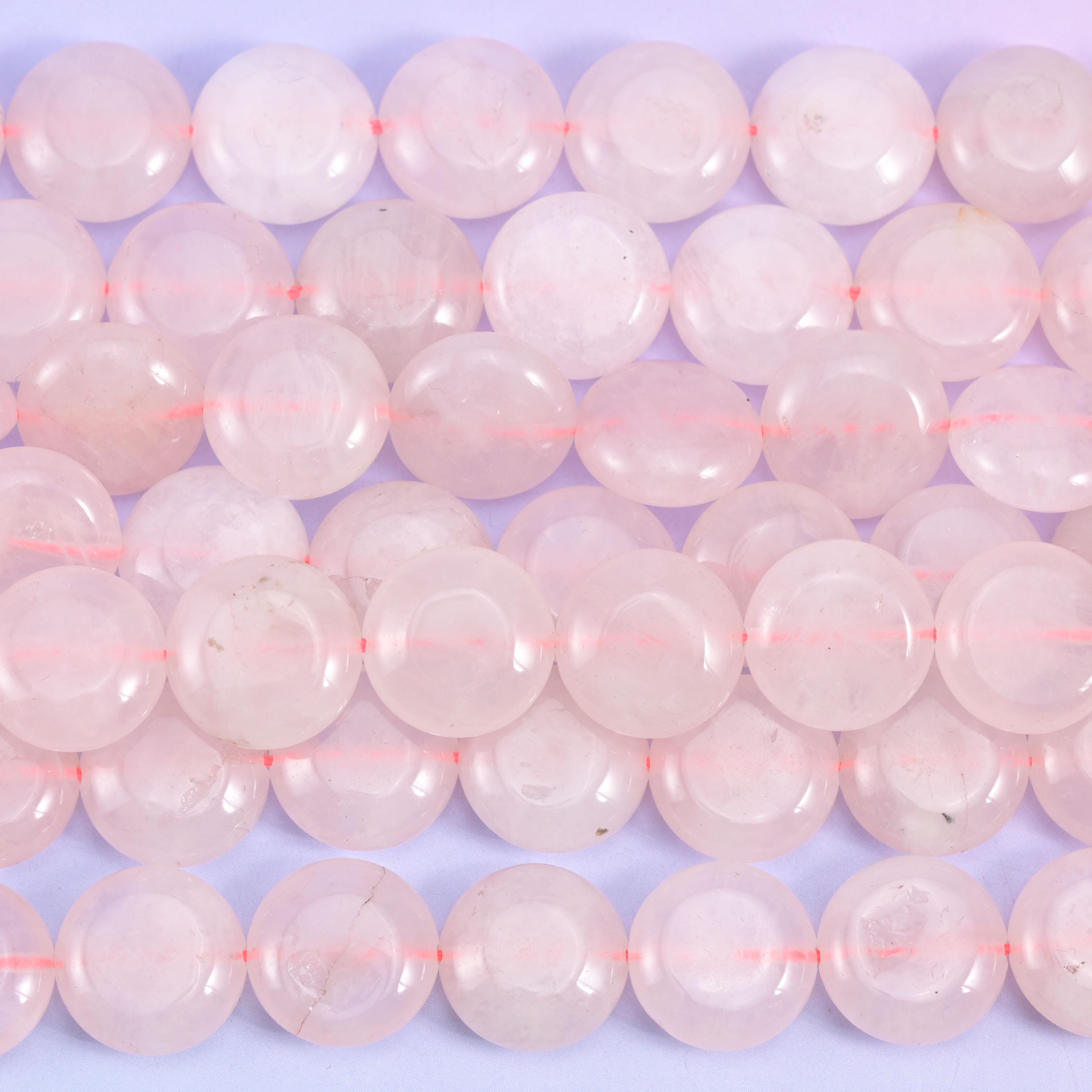 Rose Quartz Smooth Coin Beads Size 15mm Jewelry Making 15 Inch Strand
