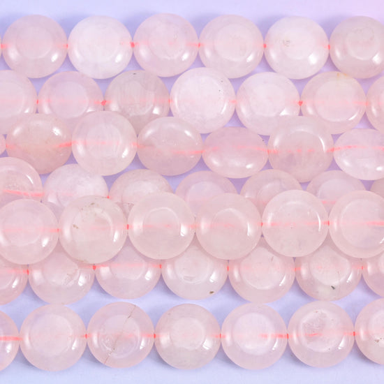Rose Quartz Smooth Coin Beads Size 15mm Jewelry Making 15 Inch Strand