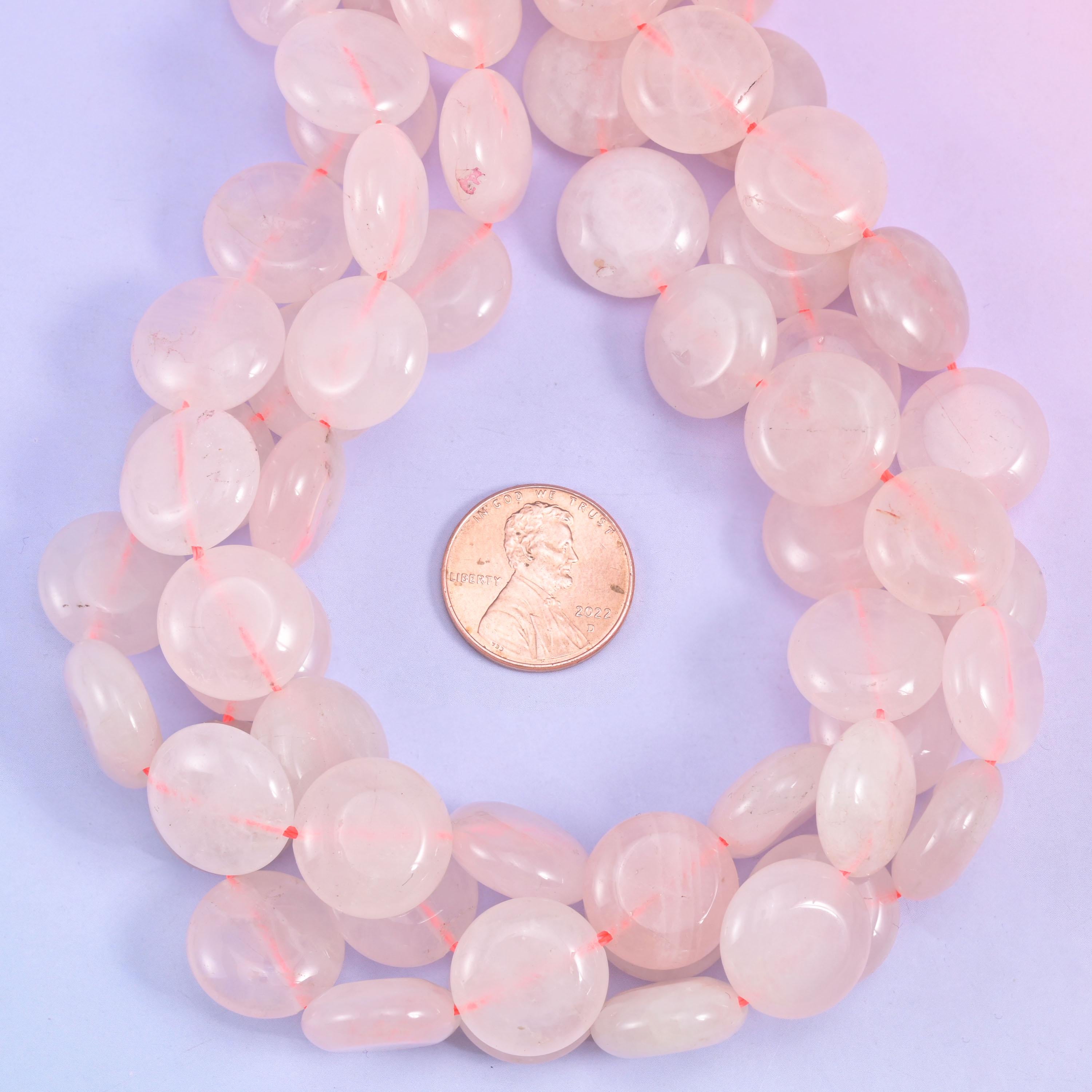 Rose Quartz Smooth Coin Beads Size 15mm Jewelry Making 15 Inch Strand
