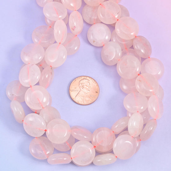 Rose Quartz Smooth Coin Beads Size 15mm Jewelry Making 15 Inch Strand
