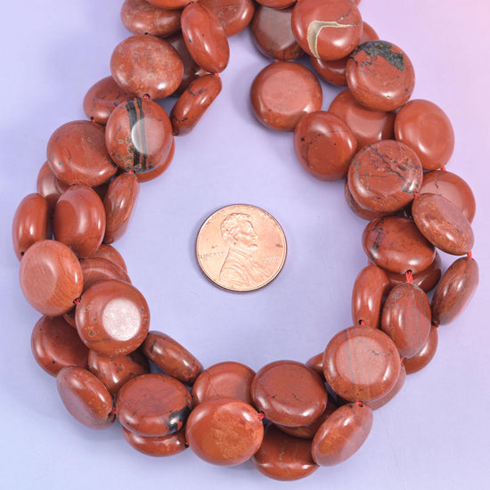 Red Jasper Smooth Coin Beads Size 15mm Jewelry Making 15 Inch Strand