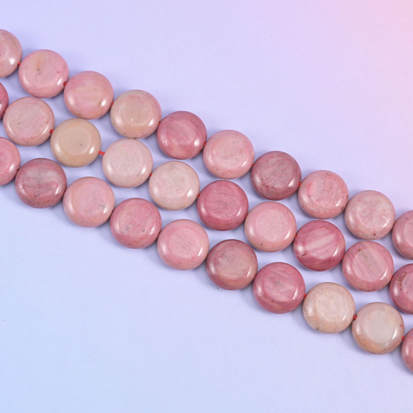 Pink Rhodonite Smooth Coin Beads Size 15mm Jewelry Making 15 Inch Strand