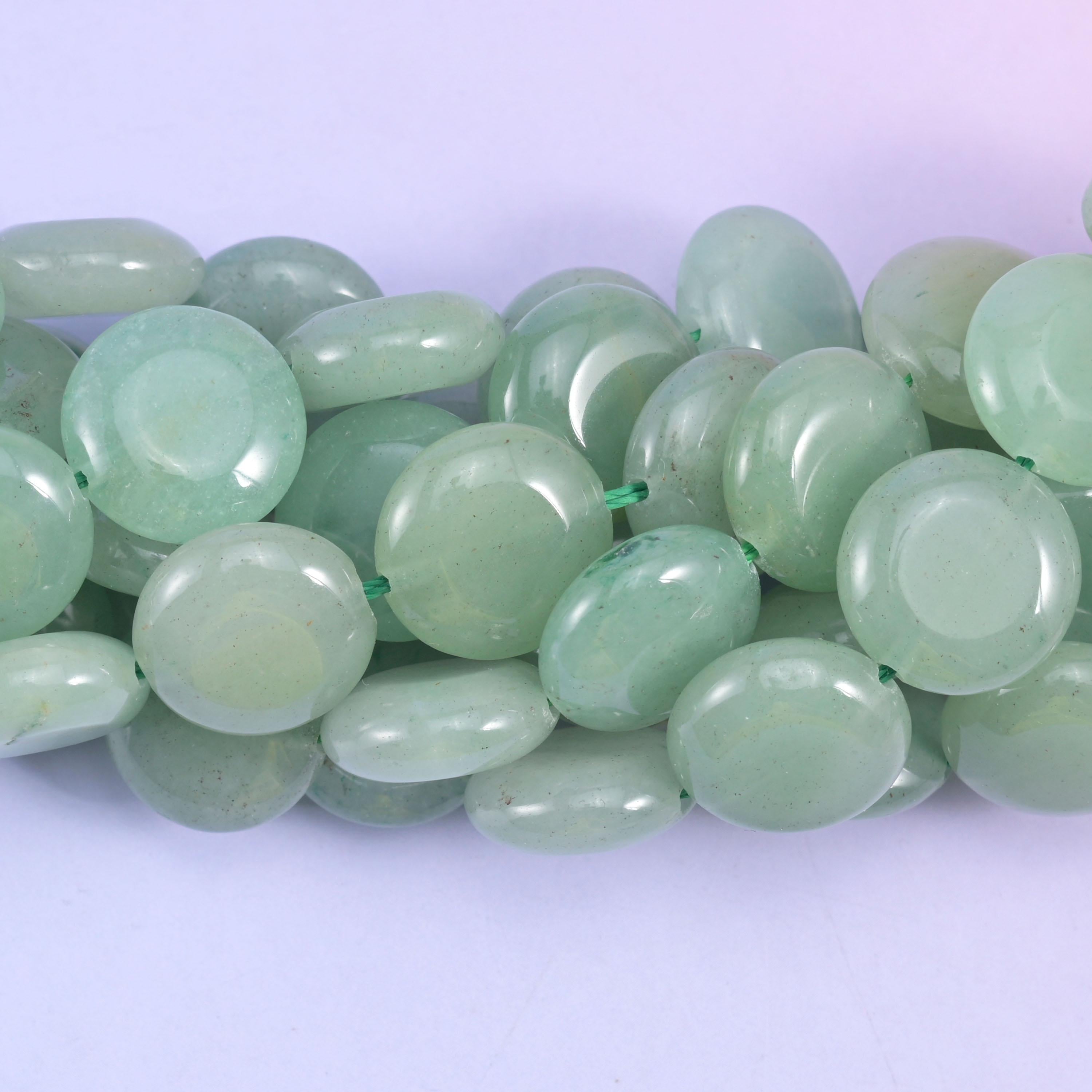Green Aventurine Smooth Coin Beads Size 15mm Jewelry Making 15 Inch Strand