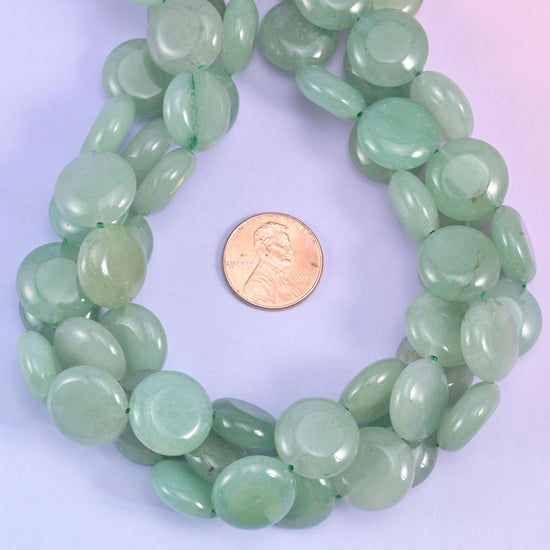 Green Aventurine Smooth Coin Beads Size 15mm Jewelry Making 15 Inch Strand