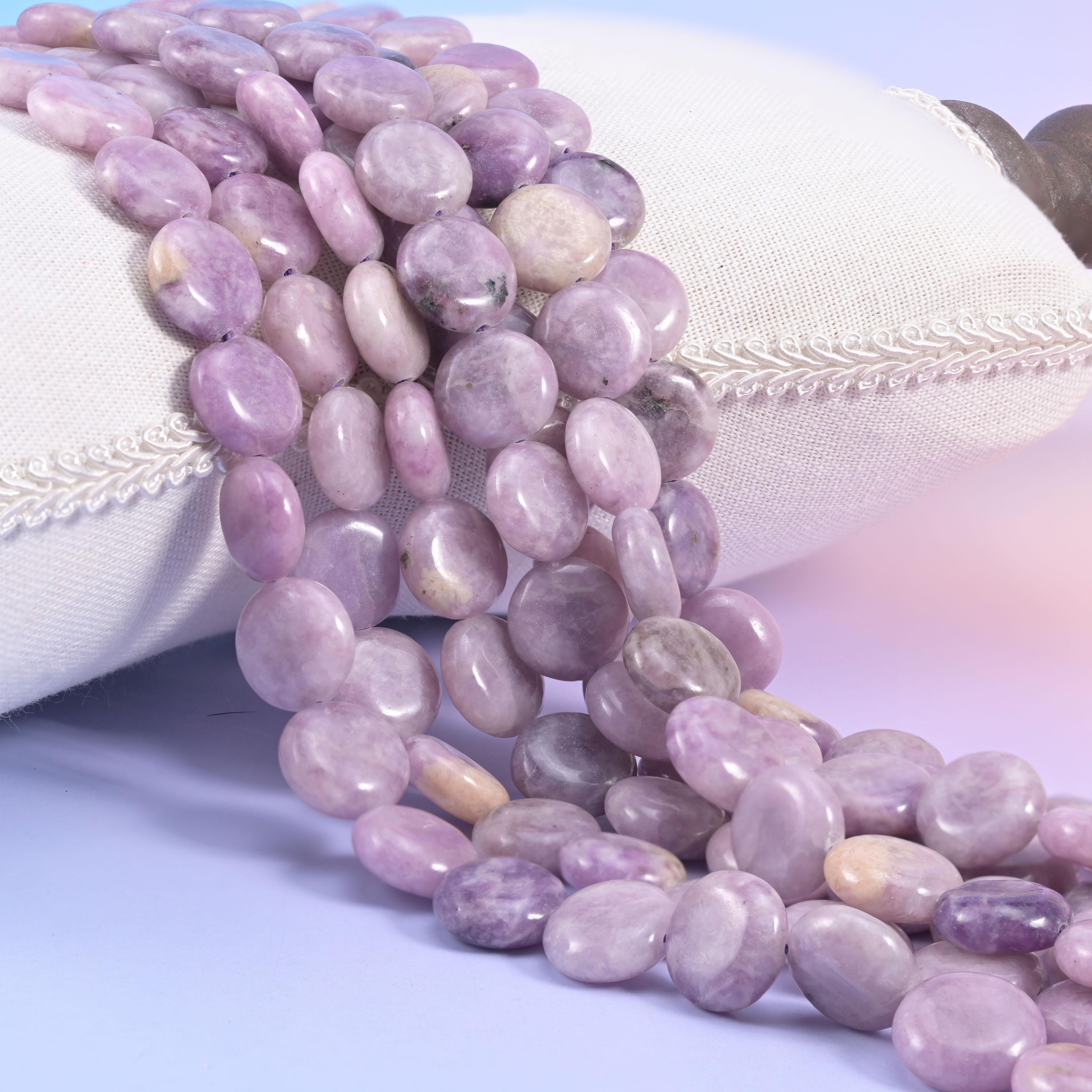 Lepidolite Smooth Coin Beads Size 15mm Jewelry Making 15 Inch Strand
