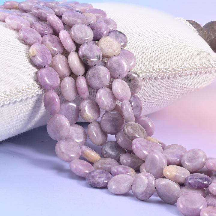 Lepidolite Smooth Coin Beads Size 15mm Jewelry Making 15 Inch Strand
