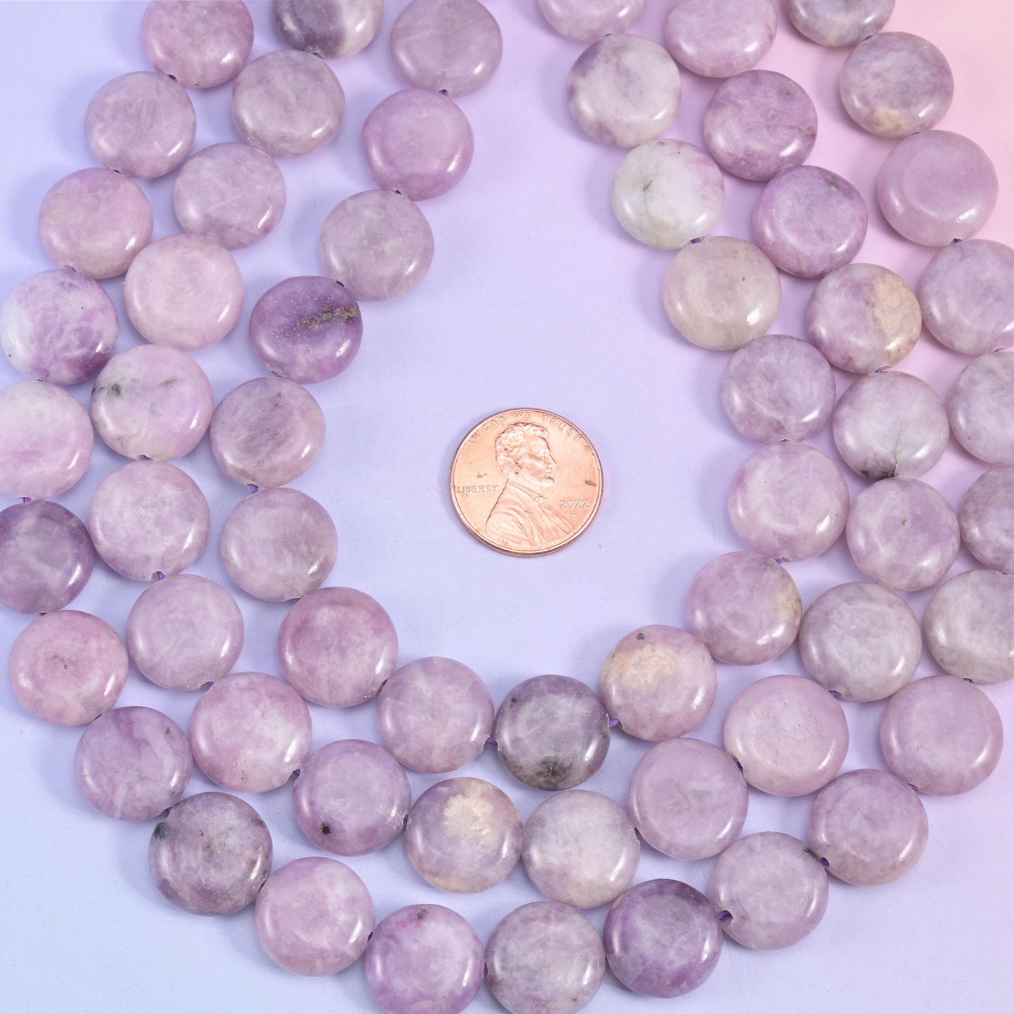 Lepidolite Smooth Coin Beads Size 15mm Jewelry Making 15 Inch Strand