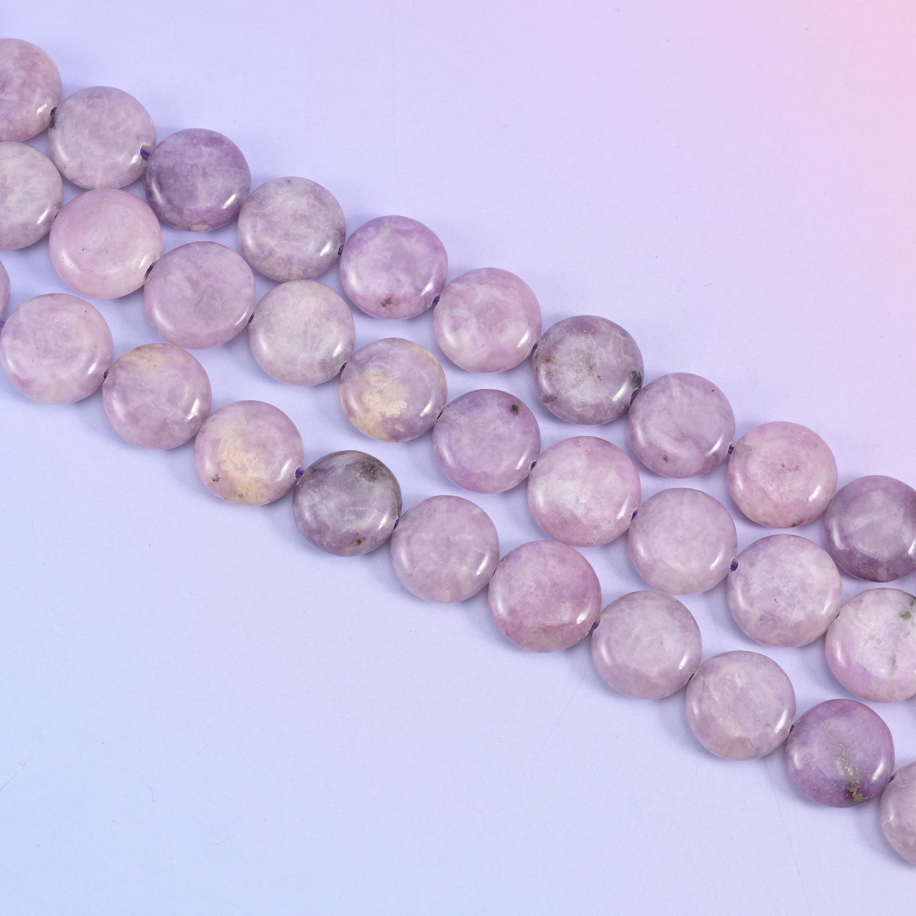 Lepidolite Smooth Coin Beads Size 15mm Jewelry Making 15 Inch Strand
