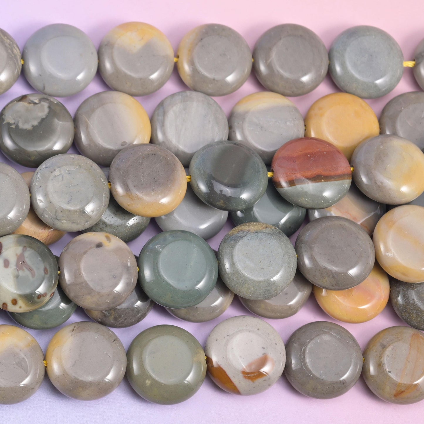 American Picture Jasper Smooth Coin Beads Size 15mm Jewelry Making 15 Inch Strand