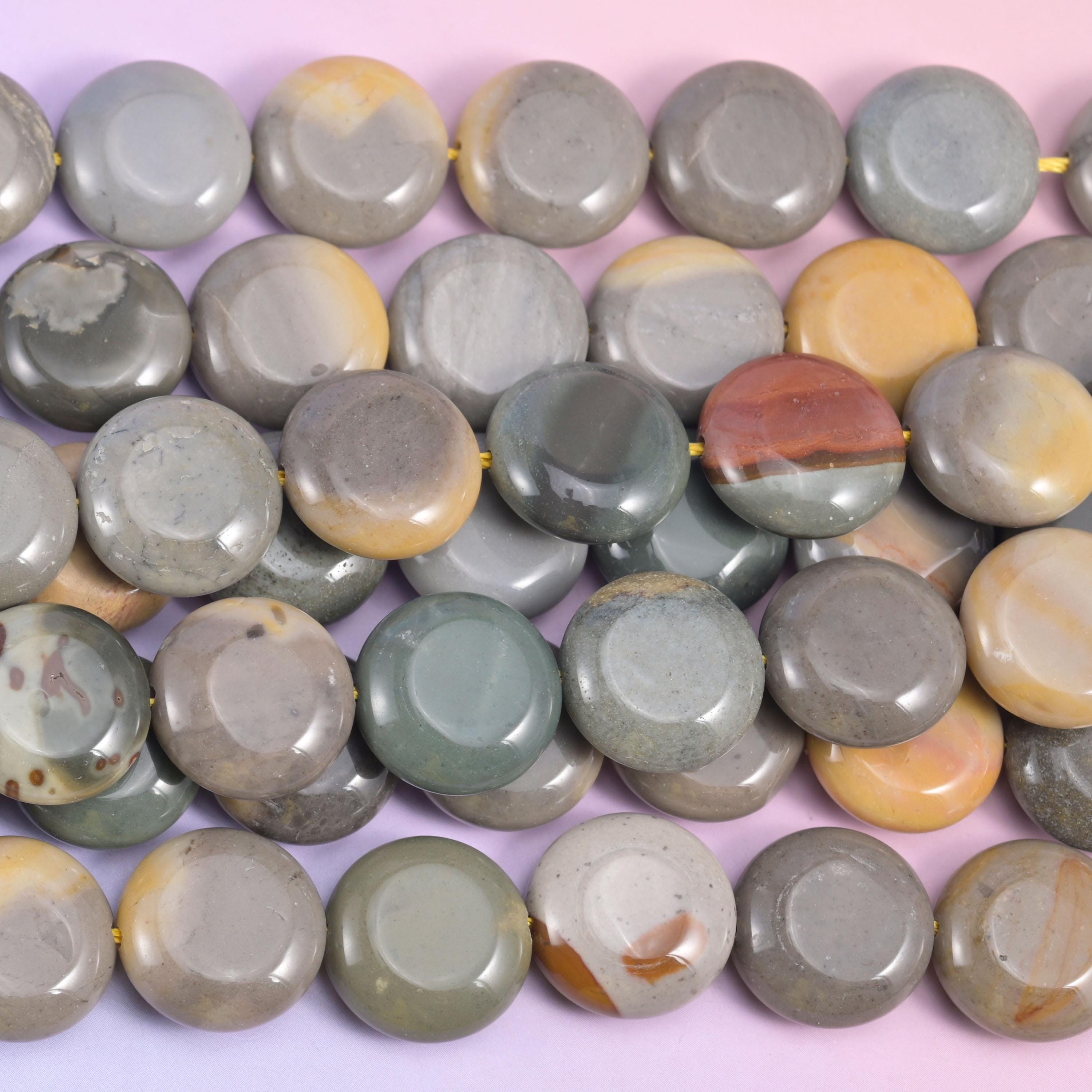 American Picture Jasper Smooth Coin Beads Size 15mm Jewelry Making 15 Inch Strand