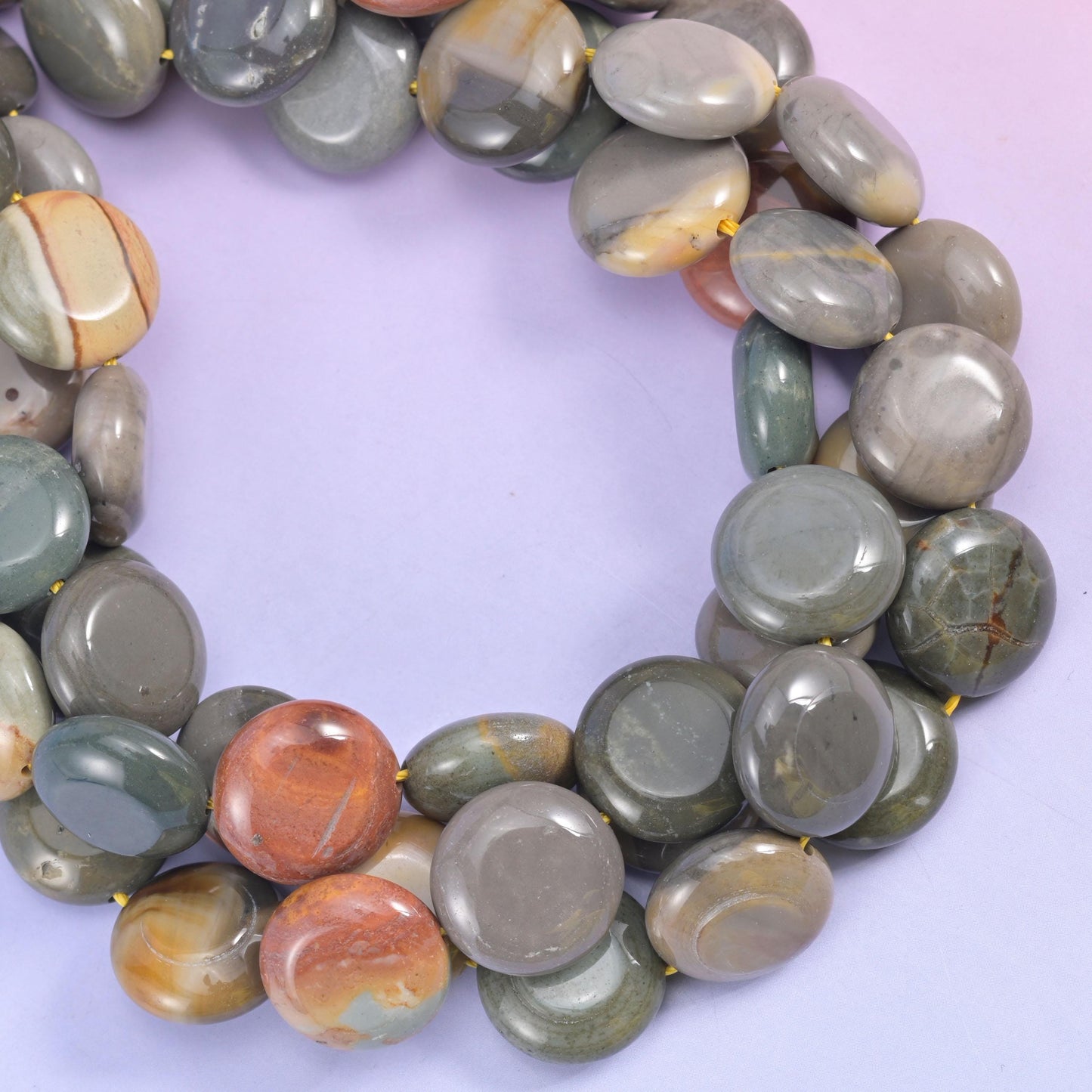 American Picture Jasper Smooth Coin Beads Size 15mm Jewelry Making 15 Inch Strand