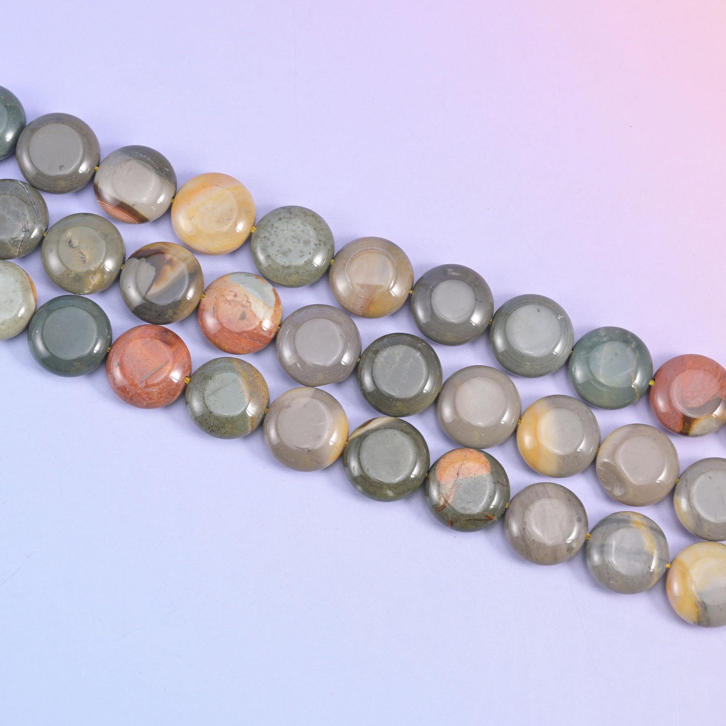 American Picture Jasper Smooth Coin Beads Size 15mm Jewelry Making 15 Inch Strand