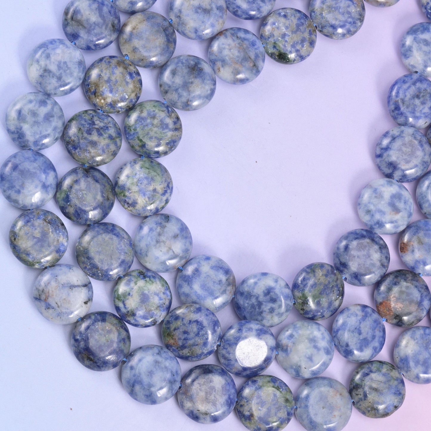 Blue Spot Jasper Smooth Coin Beads Size 15mm Jewelry Making 15 Inch Strand