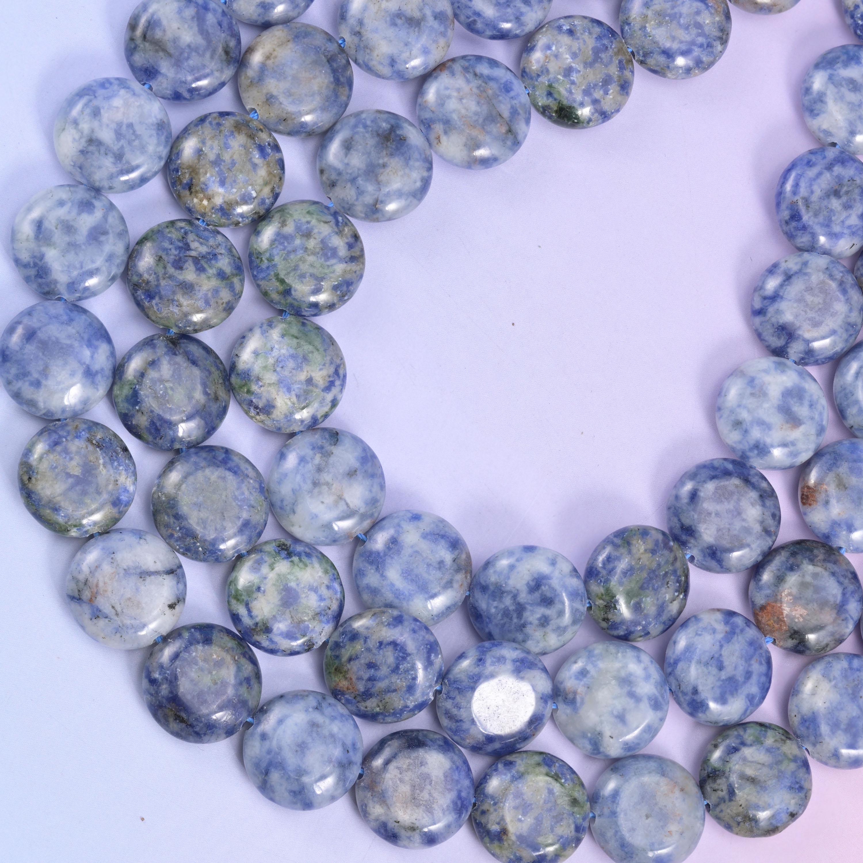 Blue Spot Jasper Smooth Coin Beads Size 15mm Jewelry Making 15 Inch Strand