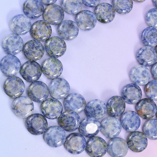 Blue Spot Jasper Smooth Coin Beads Size 15mm Jewelry Making 15 Inch Strand