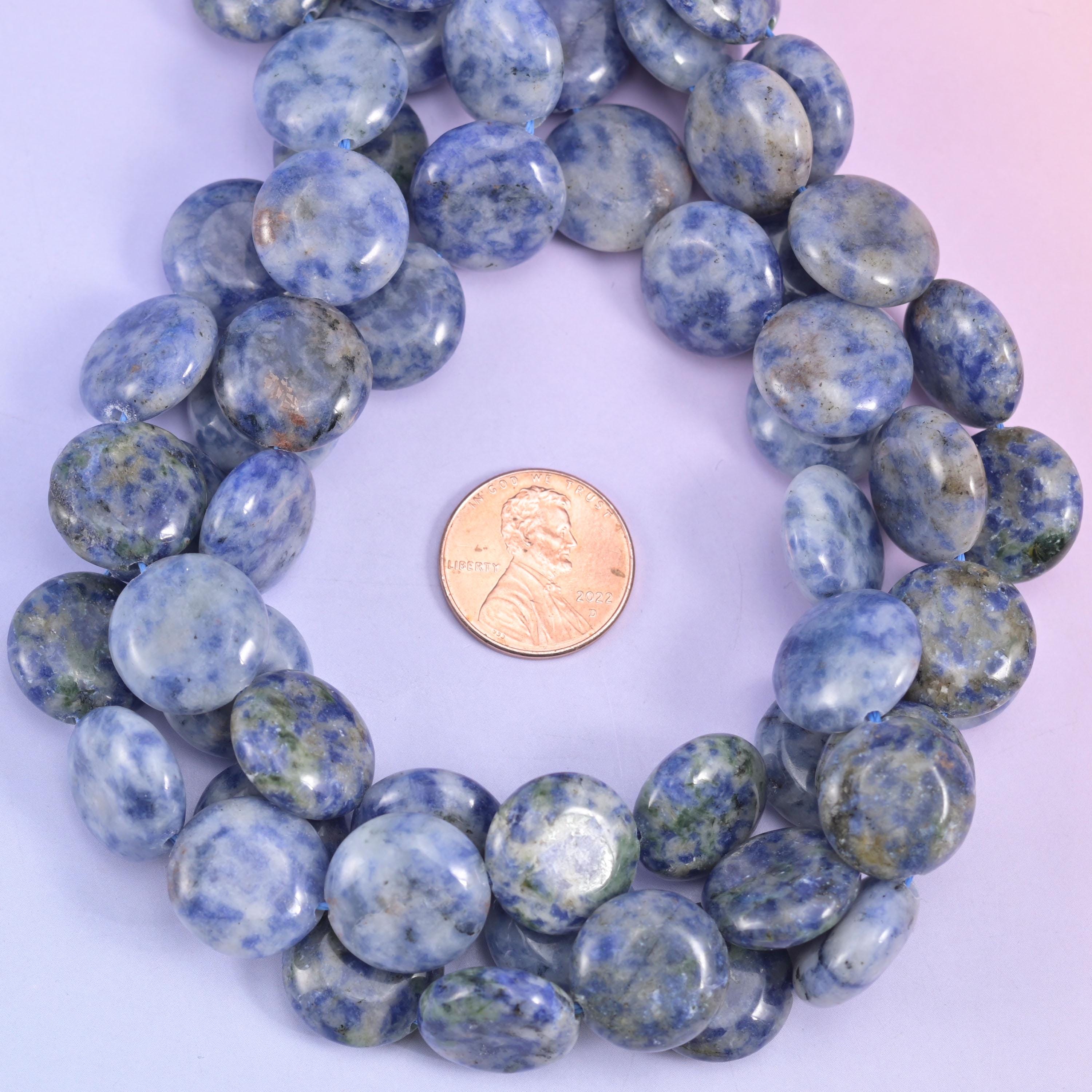 Blue Spot Jasper Smooth Coin Beads Size 15mm Jewelry Making 15 Inch Strand