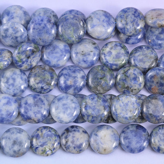 Blue Spot Jasper Smooth Coin Beads Size 15mm Jewelry Making 15 Inch Strand