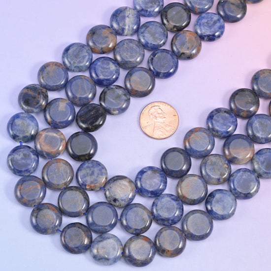 Sodalite Smooth Coin Beads Size 15mm Jewelry Making 15 Inch Strand
