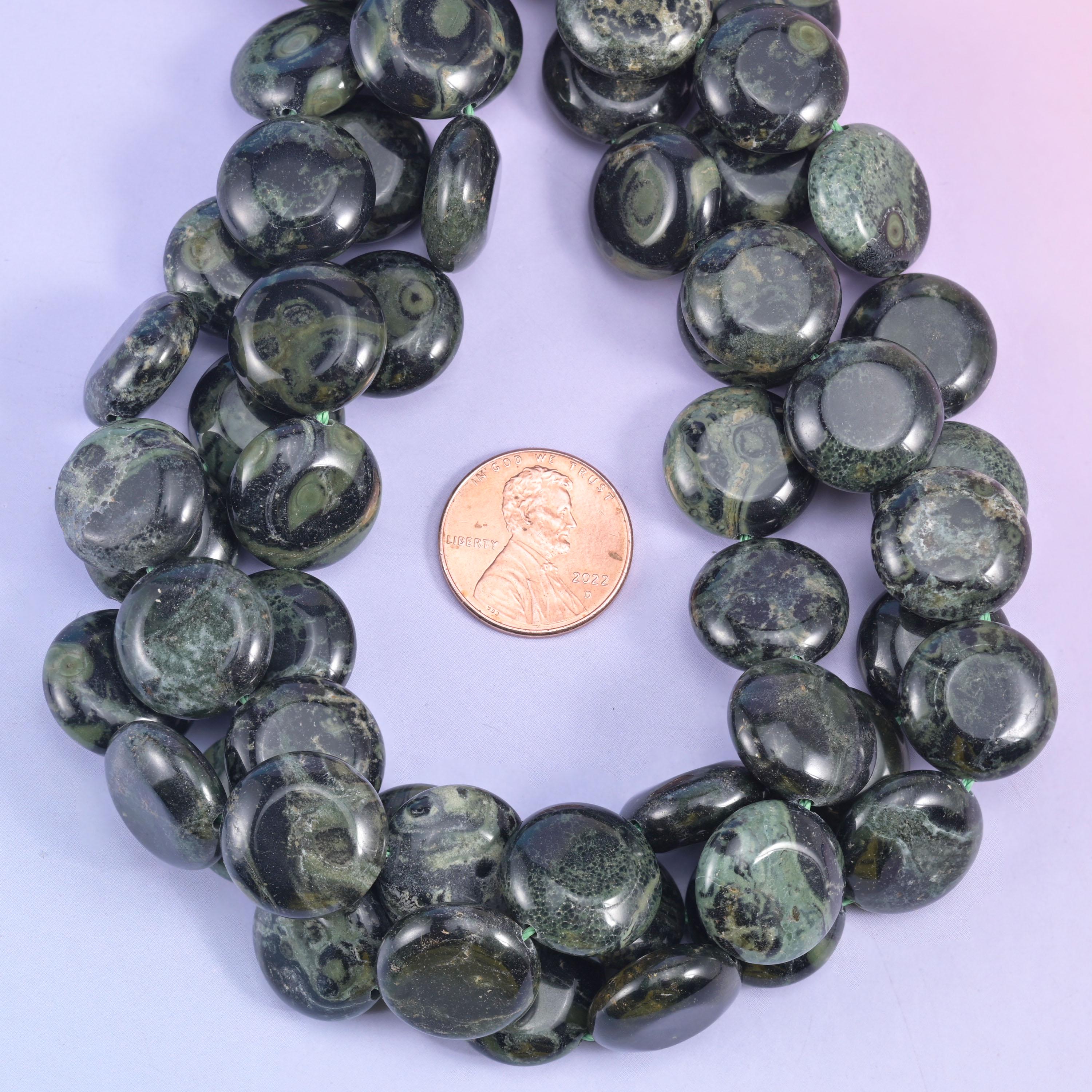 Kambaba Jasper Smooth Coin Beads Size 15mm Jewelry Making 15 Inch Strand