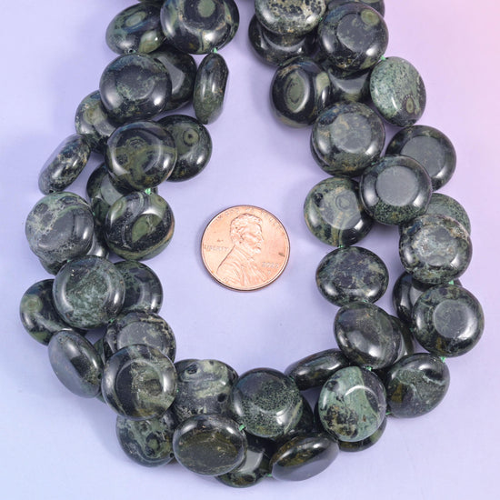 Kambaba Jasper Smooth Coin Beads Size 15mm Jewelry Making 15 Inch Strand