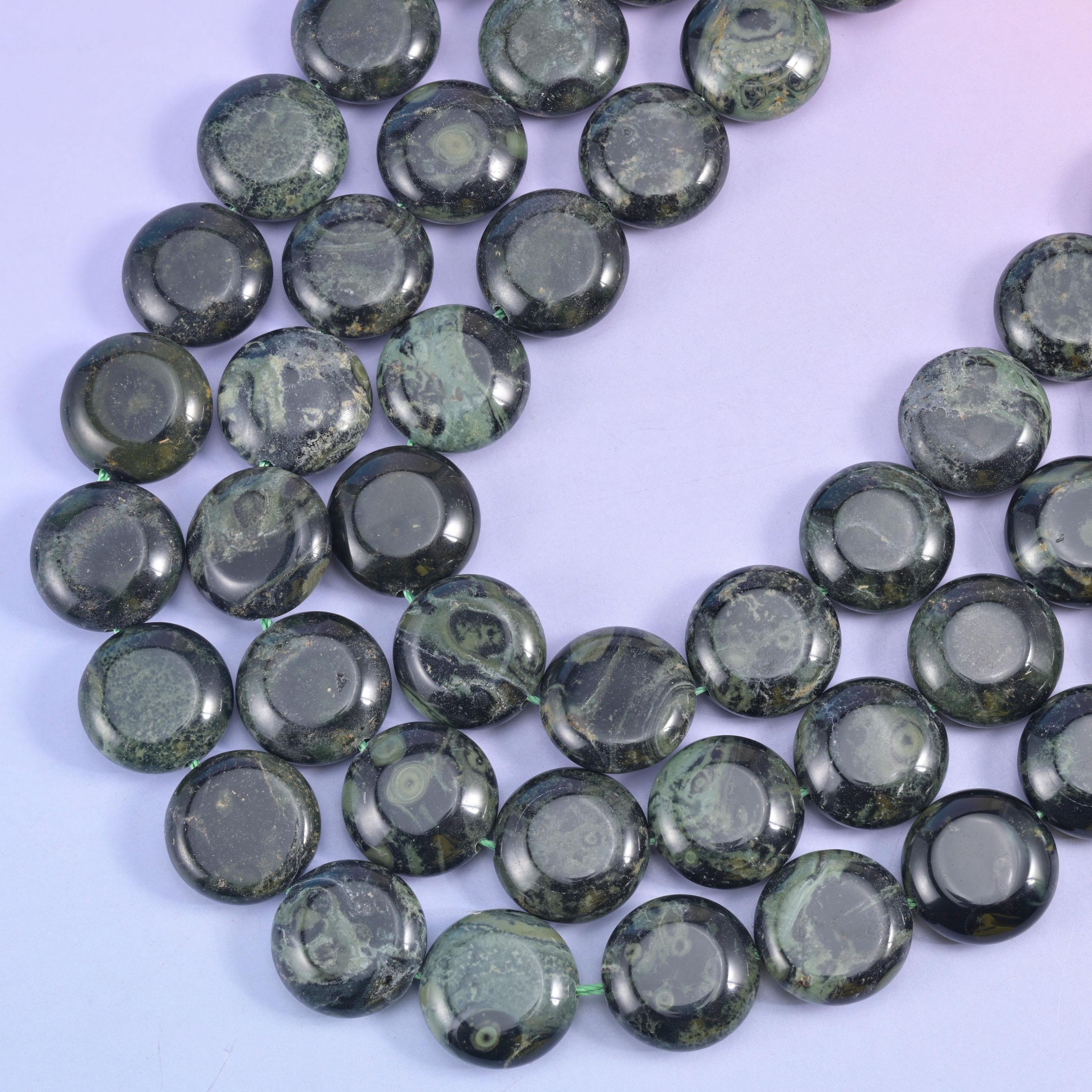 Kambaba Jasper Smooth Coin Beads Size 15mm Jewelry Making 15 Inch Strand