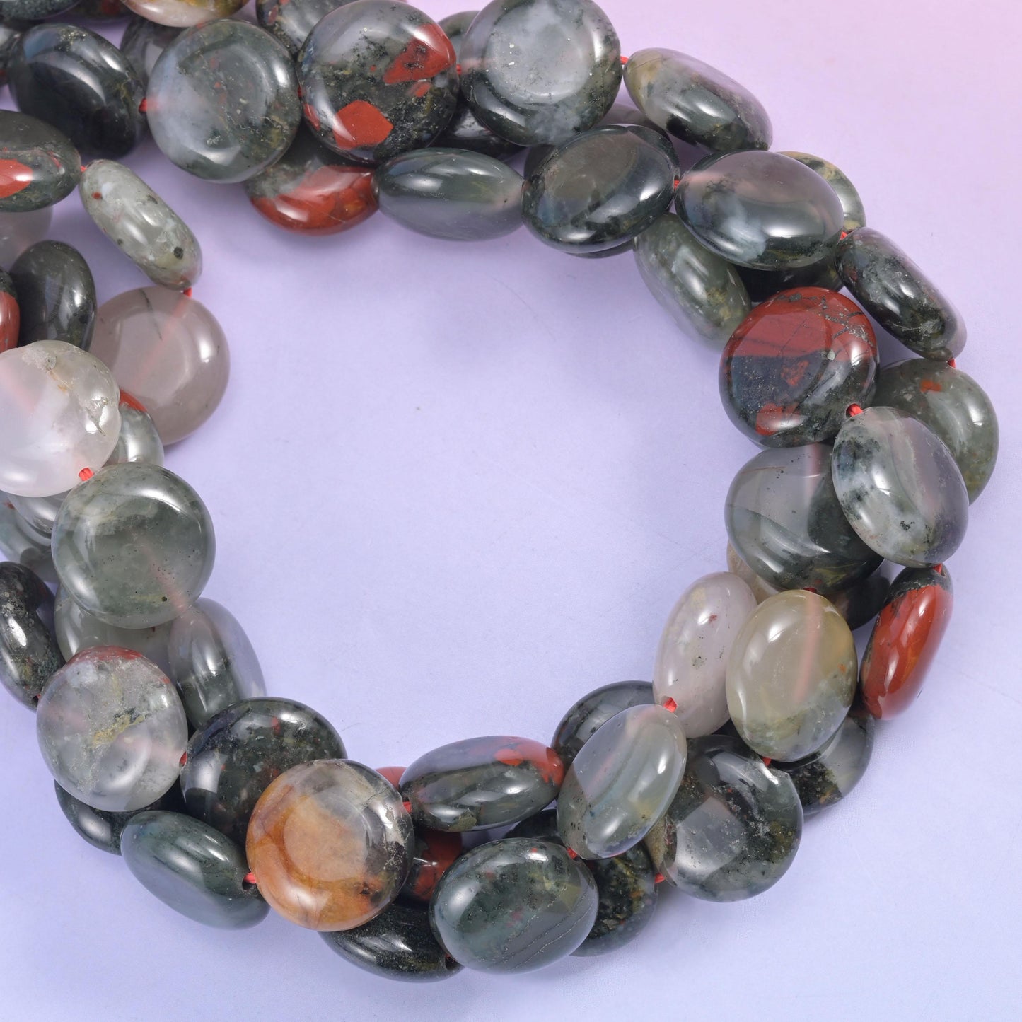 African Bloodstone Smooth Coin Beads Size 15mm Jewelry Making 15 Inch Strand