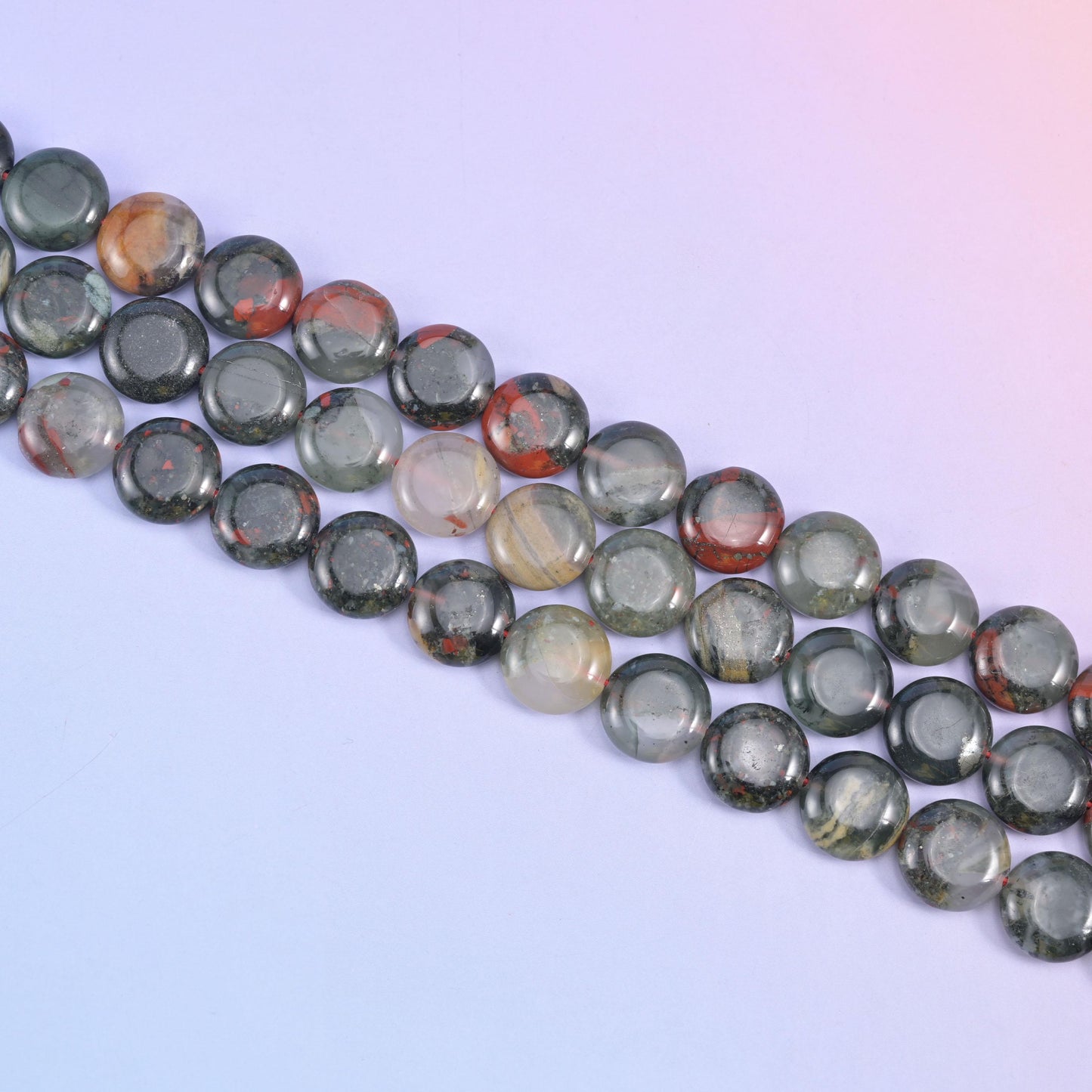 African Bloodstone Smooth Coin Beads Size 15mm Jewelry Making 15 Inch Strand