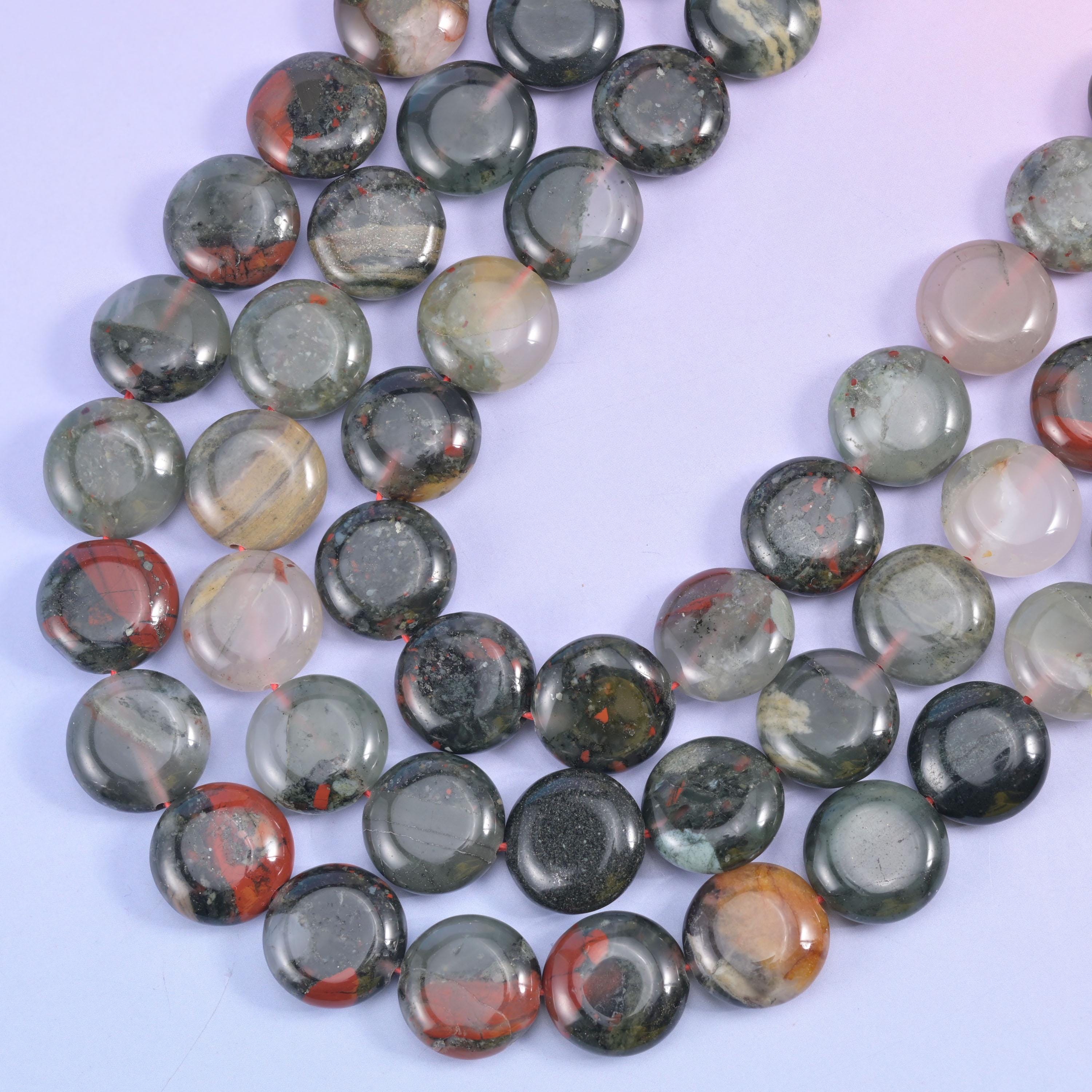 African Bloodstone Smooth Coin Beads Size 15mm Jewelry Making 15 Inch Strand
