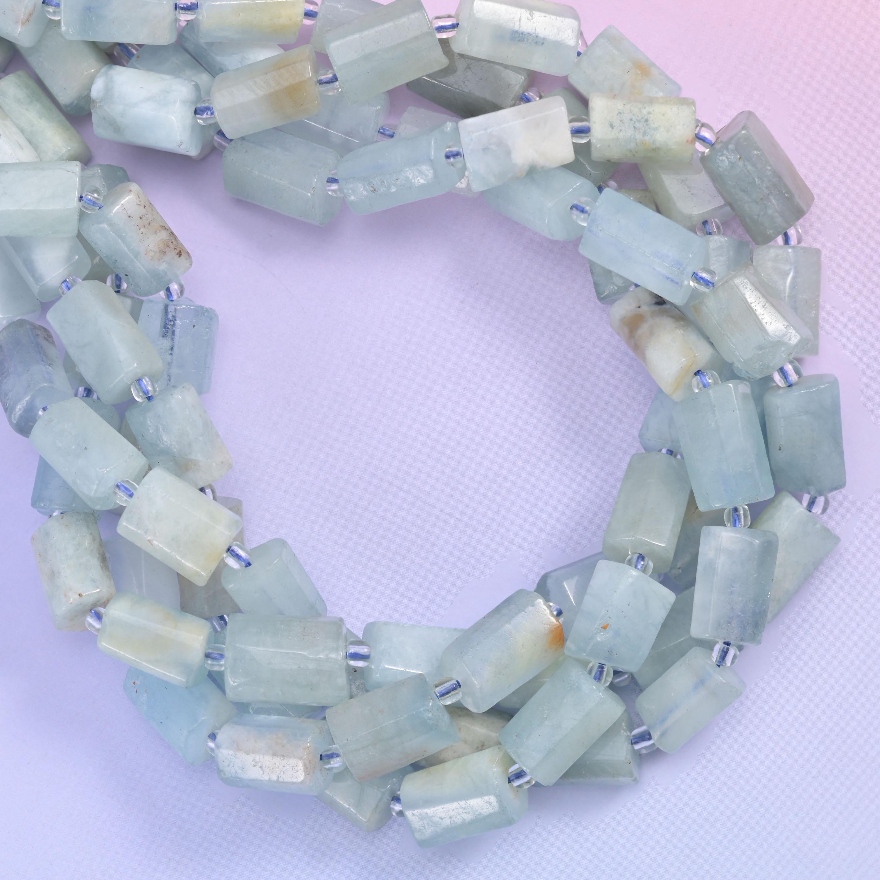 Blue Aquamarine Faceted Tube Beads Size 12x8mm Jewelry Making 15.5 Inch Strand