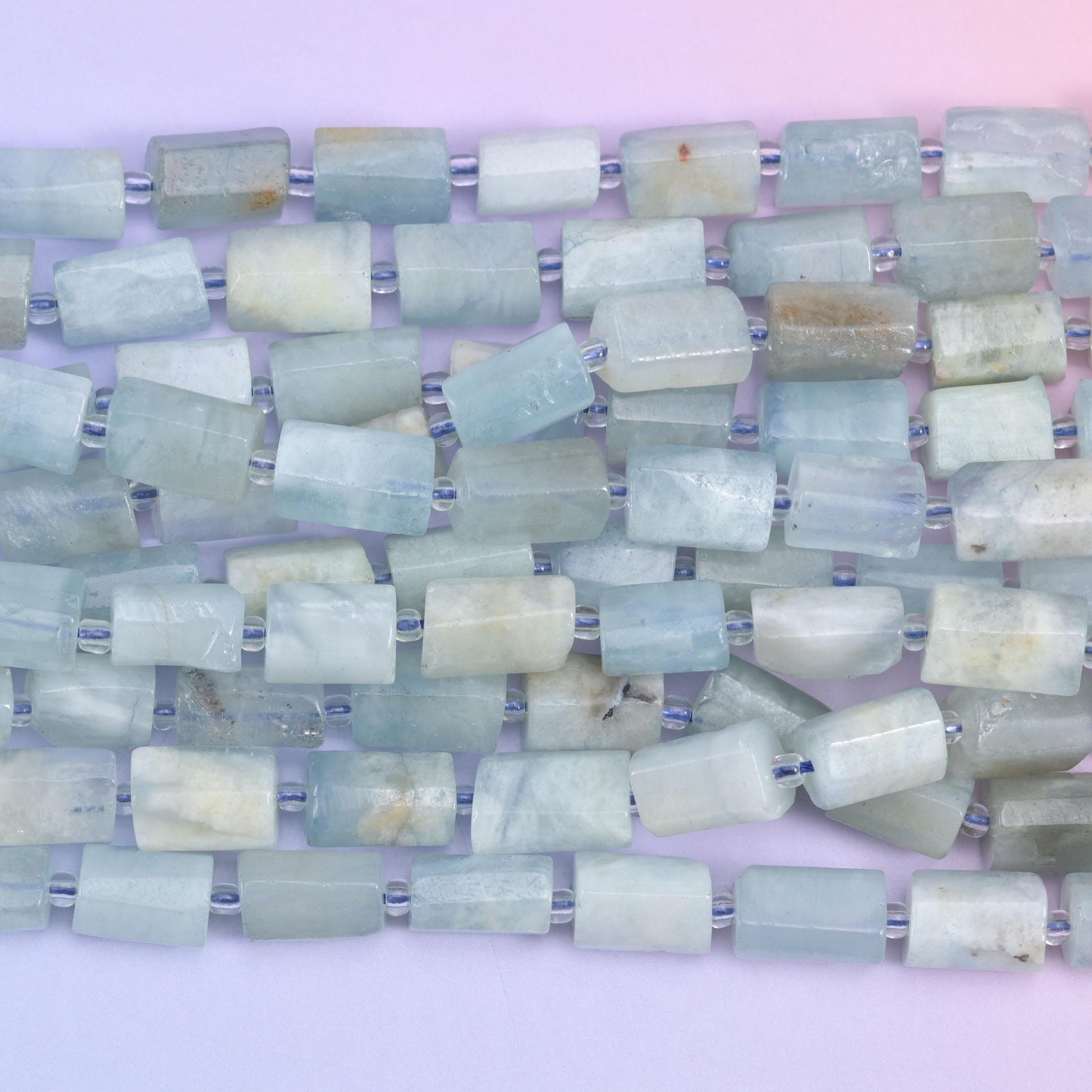 Blue Aquamarine Faceted Tube Beads Size 12x8mm Jewelry Making 15.5 Inch Strand