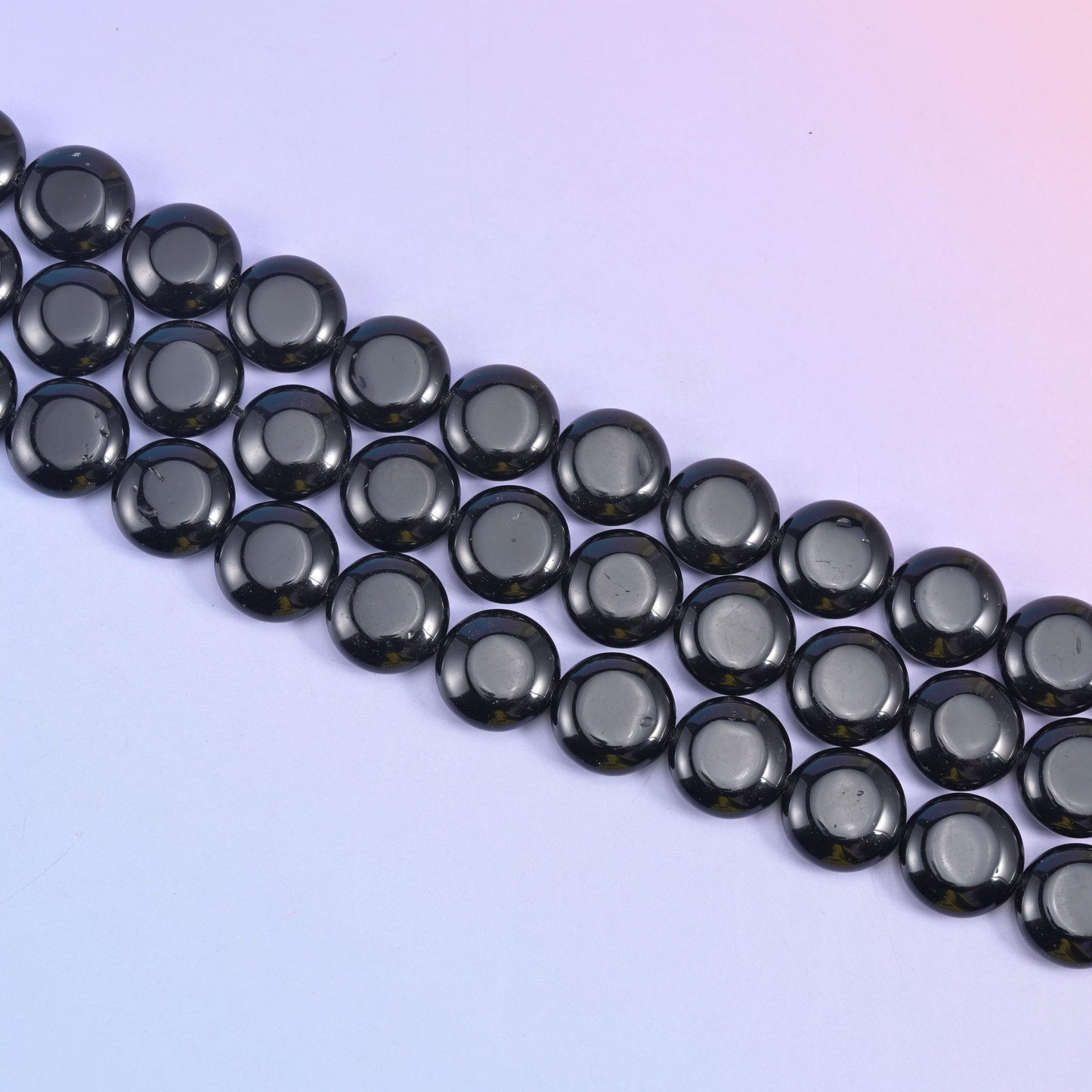 Black Obsidian Smooth Coin Beads Size 15mm Jewelry Making 15 Inch Strand