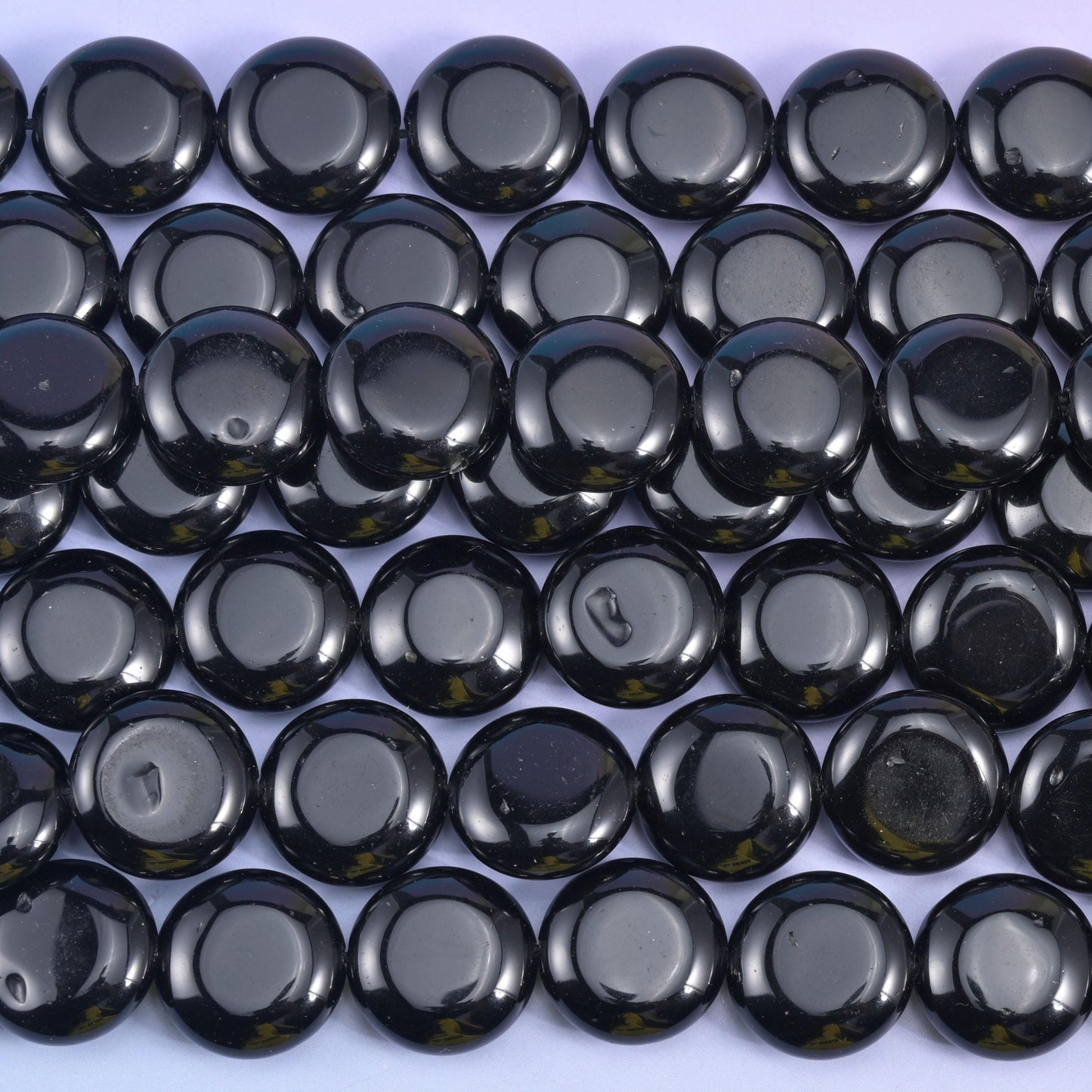 Black Obsidian Smooth Coin Beads Size 15mm Jewelry Making 15 Inch Strand