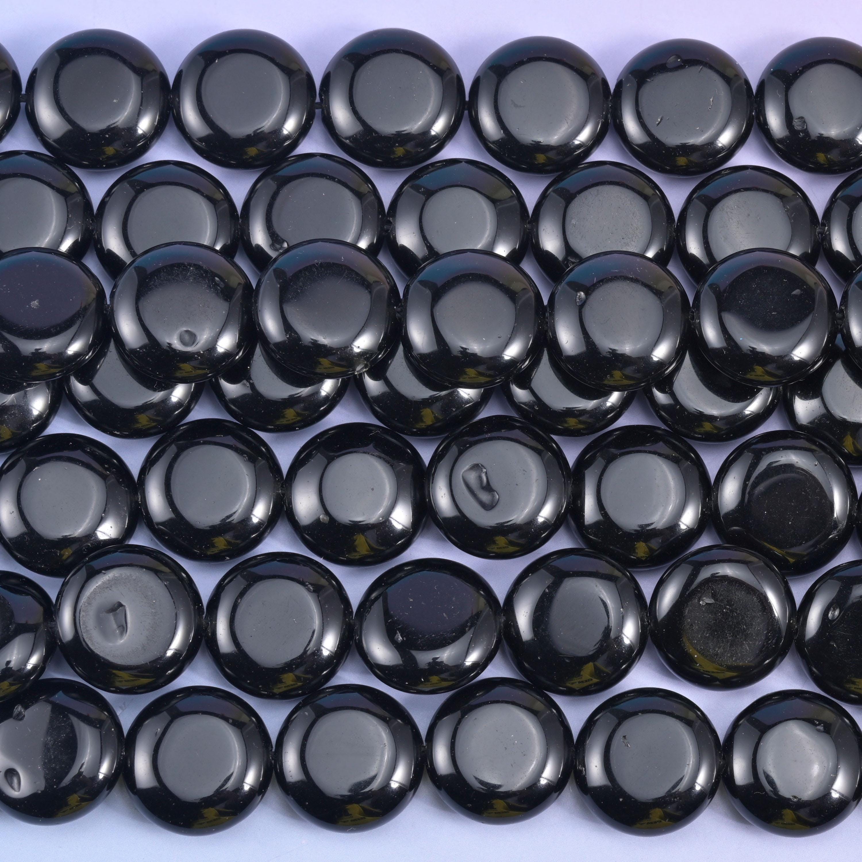 Black Obsidian Smooth Coin Beads Size 15mm Jewelry Making 15 Inch Strand