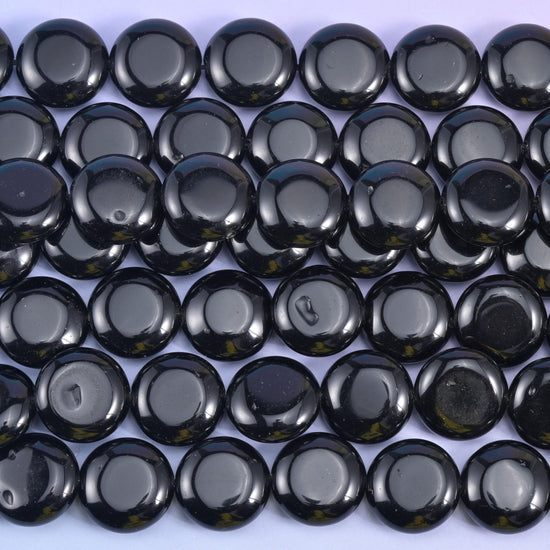 Black Obsidian Smooth Coin Beads Size 15mm Jewelry Making 15 Inch Strand