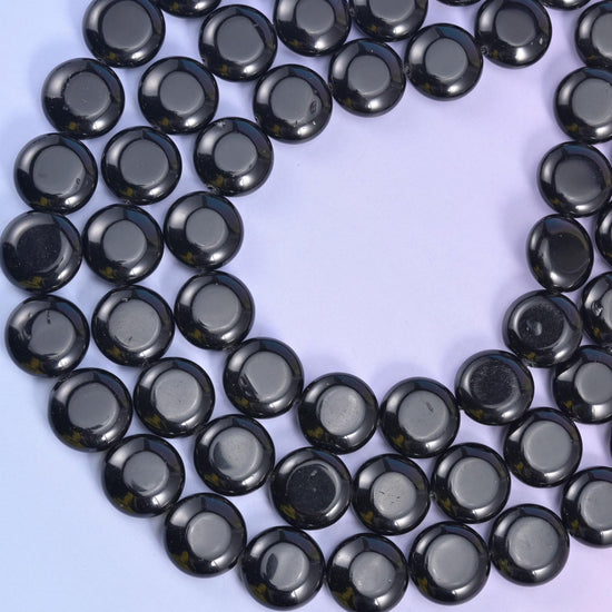Black Obsidian Smooth Coin Beads Size 15mm Jewelry Making 15 Inch Strand