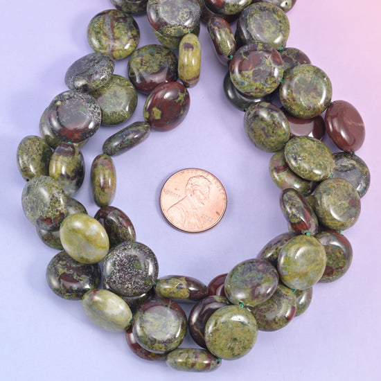 Dragon Bloodstone Smooth Coin Beads Size 15mm Jewelry Making 15 Inch Strand
