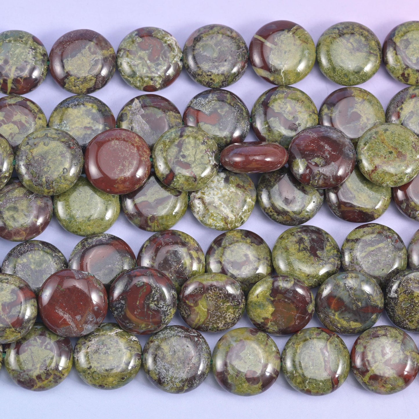 Dragon Bloodstone Smooth Coin Beads Size 15mm Jewelry Making 15 Inch Strand