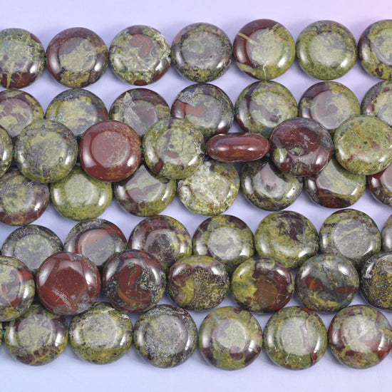 Dragon Bloodstone Smooth Coin Beads Size 15mm Jewelry Making 15 Inch Strand