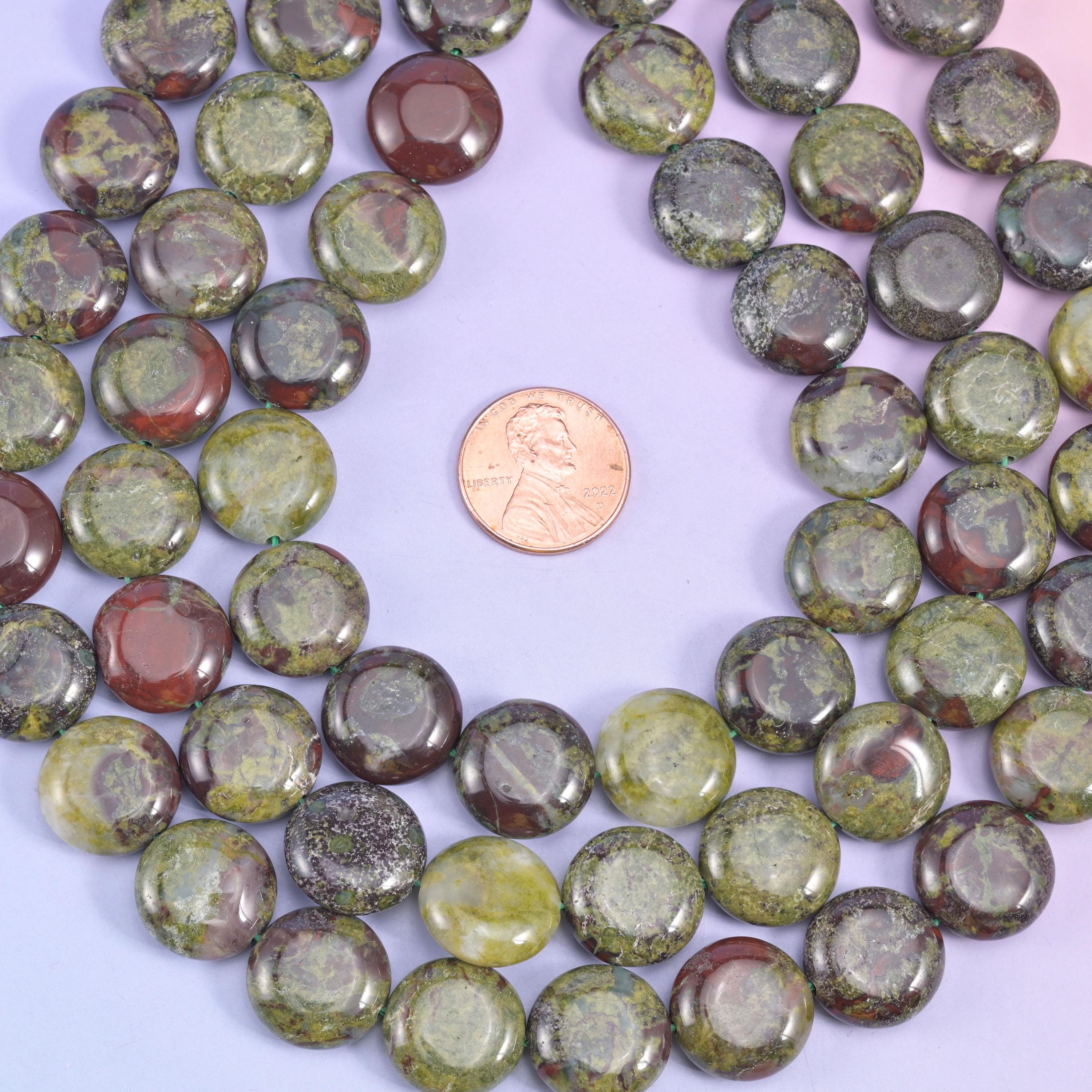 Dragon Bloodstone Smooth Coin Beads Size 15mm Jewelry Making 15 Inch Strand