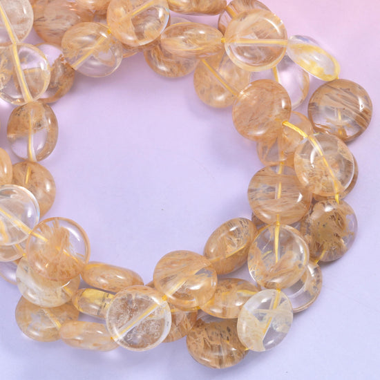 Yellow Watermelon Quartz Smooth Coin Beads Size 15mm Jewelry Making 15 Inch Strand