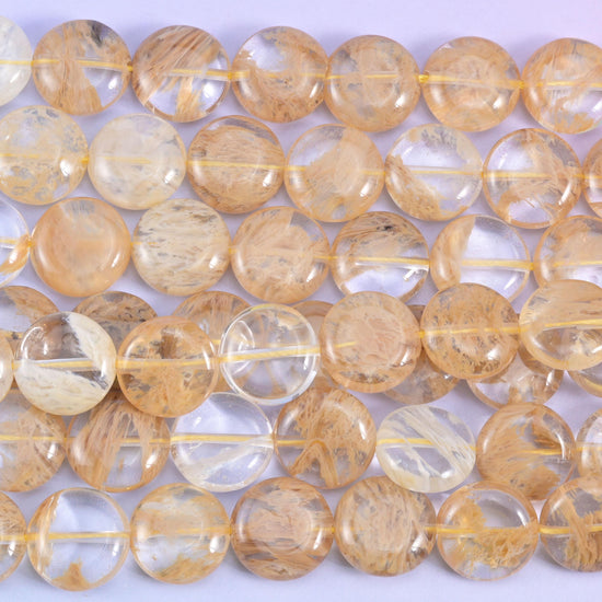 Yellow Watermelon Quartz Smooth Coin Beads Size 15mm Jewelry Making 15 Inch Strand