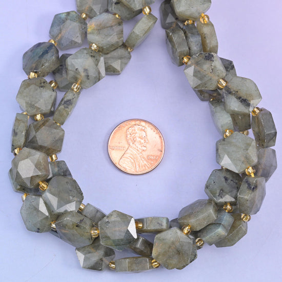 Gray Labradorite Flat Faceted Hexagon Beads Size 12mm Jewelry Making 15.5 Inch Strand