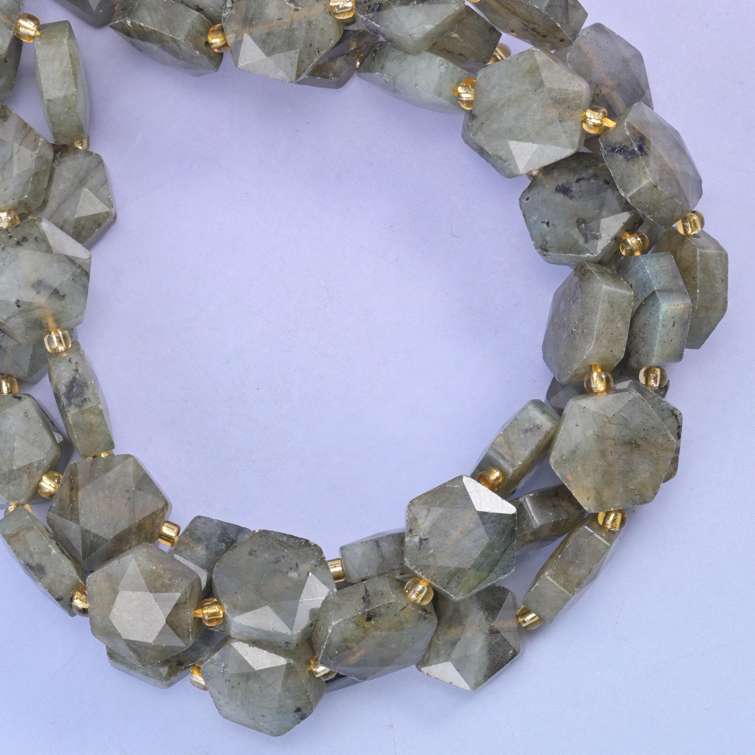 Gray Labradorite Flat Faceted Hexagon Beads Size 12mm Jewelry Making 15.5 Inch Strand