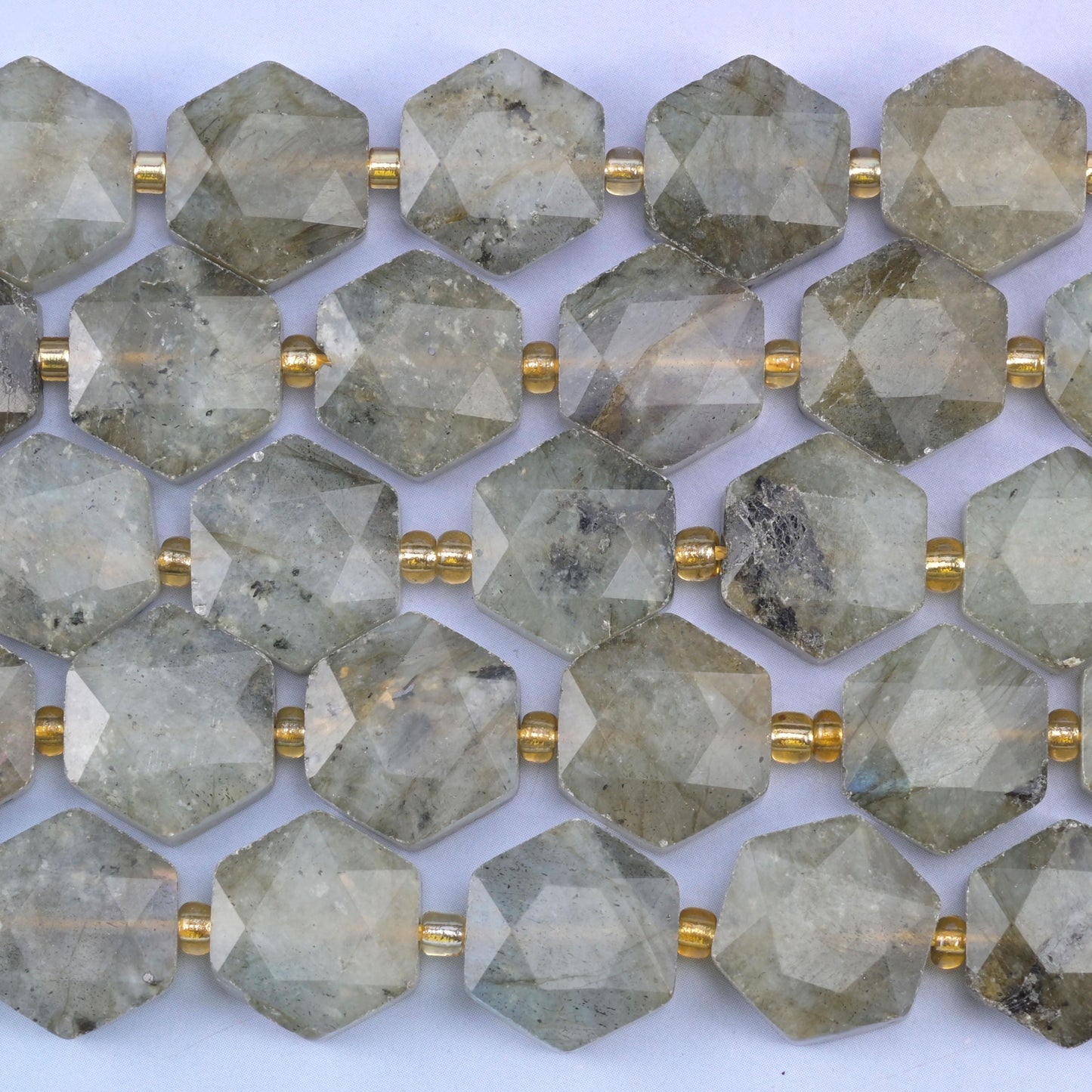 Gray Labradorite Flat Faceted Hexagon Beads Size 12mm Jewelry Making 15.5 Inch Strand