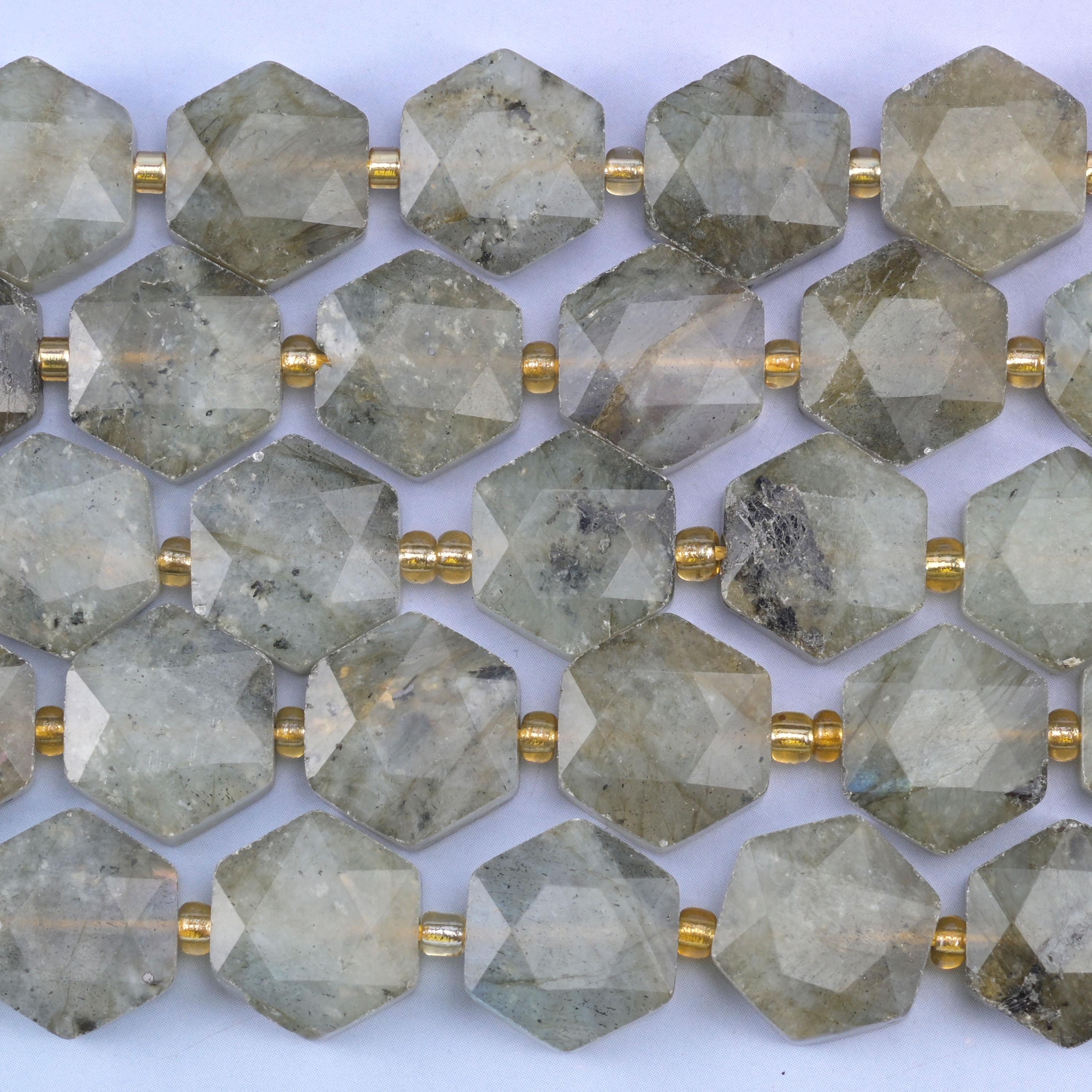 Gray Labradorite Flat Faceted Hexagon Beads Size 12mm Jewelry Making 15.5 Inch Strand