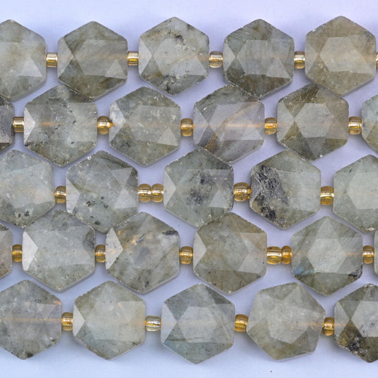 Gray Labradorite Flat Faceted Hexagon Beads Size 12mm Jewelry Making 15.5 Inch Strand
