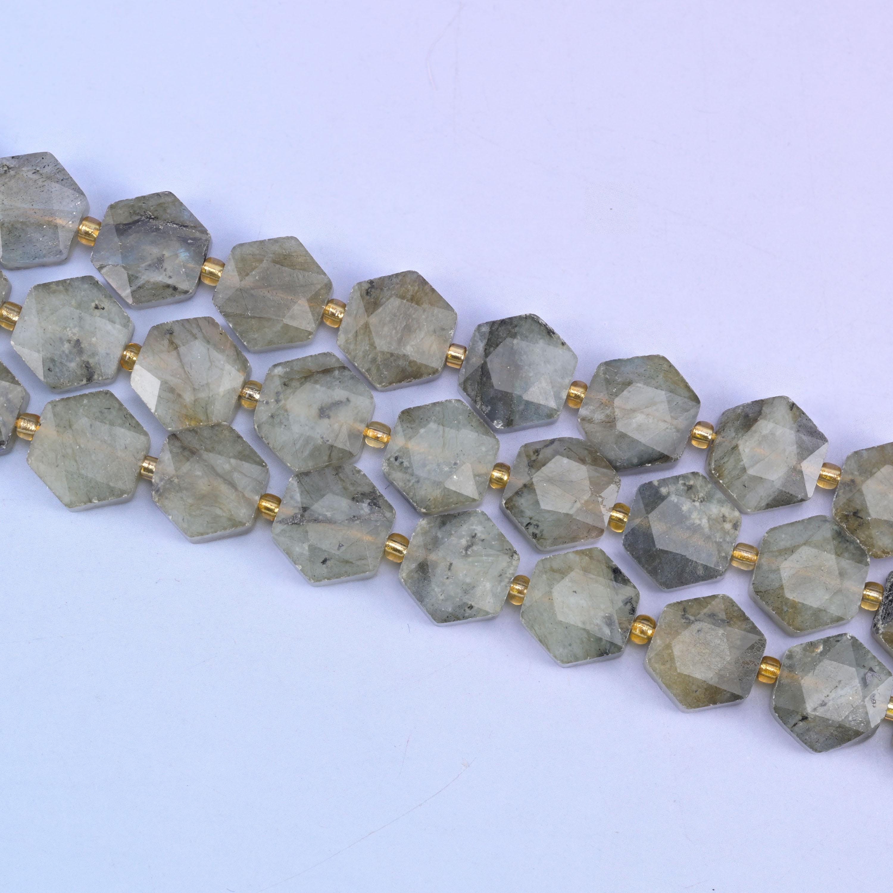 Gray Labradorite Flat Faceted Hexagon Beads Size 12mm Jewelry Making 15.5 Inch Strand